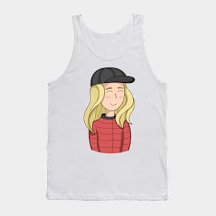 girl traveler in a cap and a red jacket Tank Top